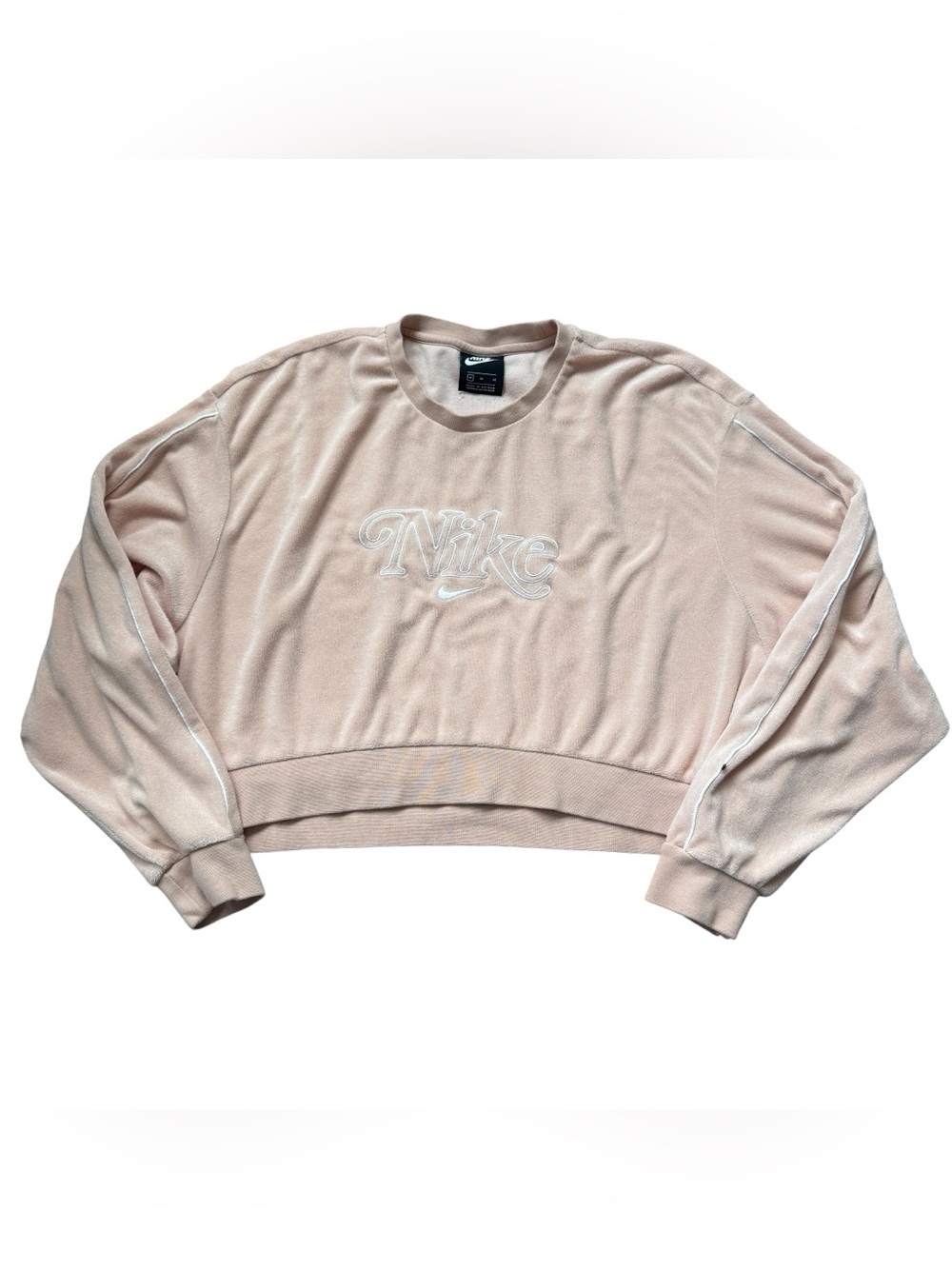 VTG 2010 Nike Velour Crop Sweatshirt Peach Embroidered Logo Y2K Athleisure M